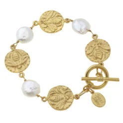Bee + Coin Pearl Bracelet