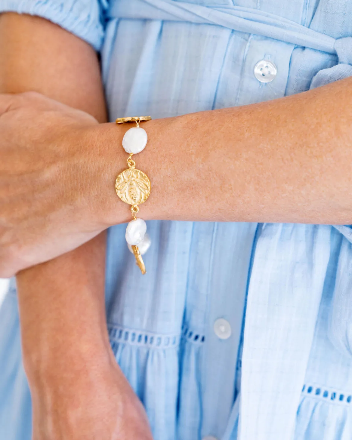 Bee + Coin Pearl Bracelet