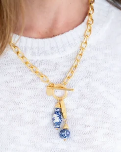Blue & White Bamboo Toggle Necklace