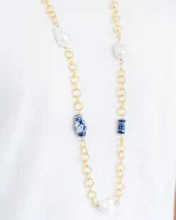 Blue & White Chain Wrap Necklace