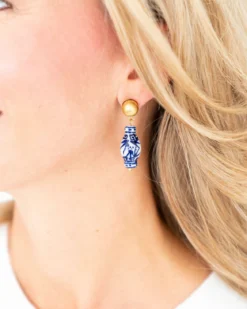 Blue & White Ginger Jar Drop Earrings