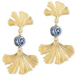 Blue & White Ginkgo Earrings