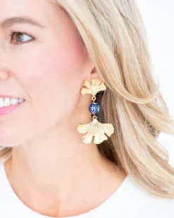 Blue & White Ginkgo Earrings