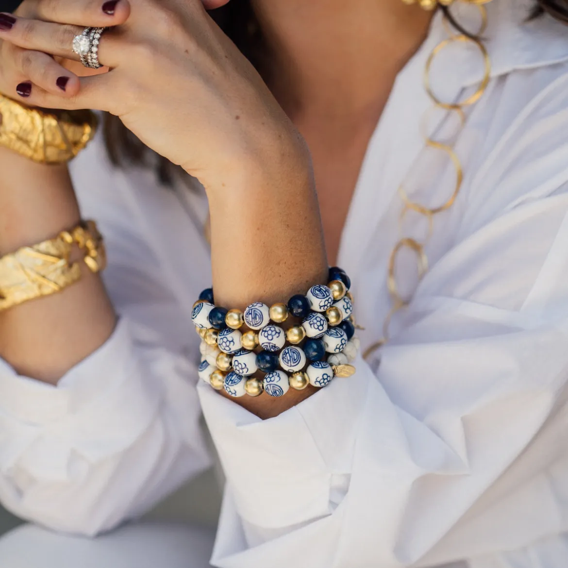 Blue & White Lapis Stretch Bracelet