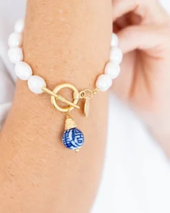 Blue & White Pearl Bracelet