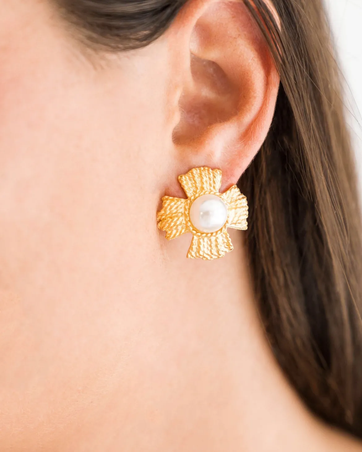 Braided Cross Pearl Studs