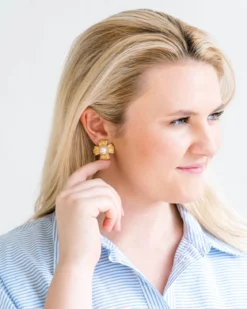 Braided Cross Pearl Studs