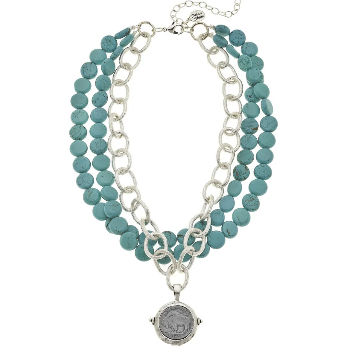 Buffalo Coin Multi-Strand Turquoise Necklace
