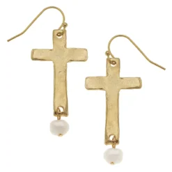 Cross + Pearl Drop Earrings