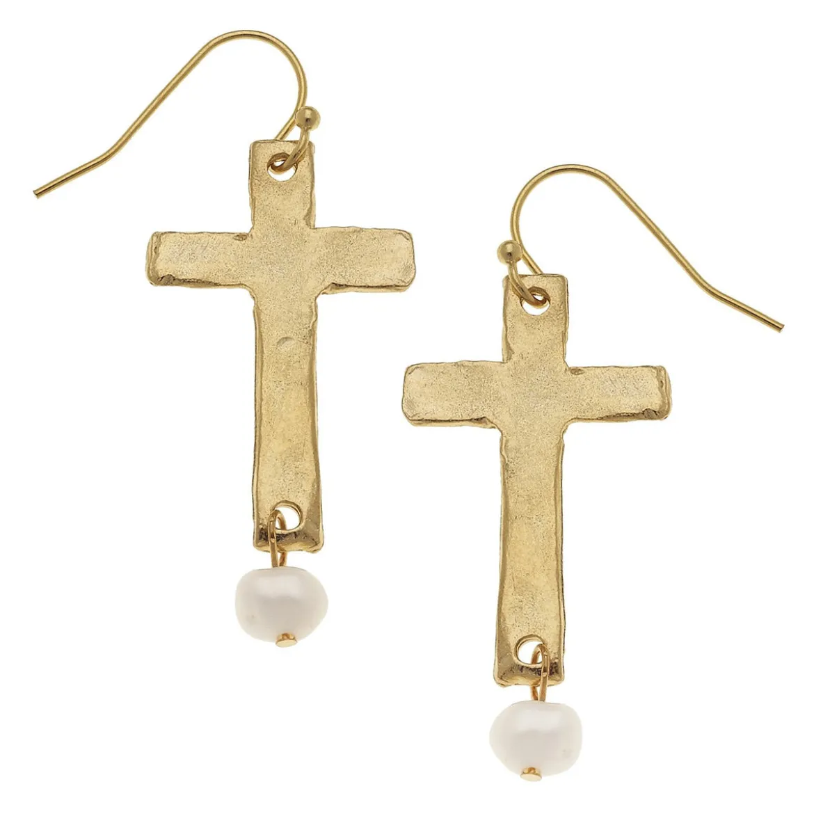 Cross + Pearl Drop Earrings