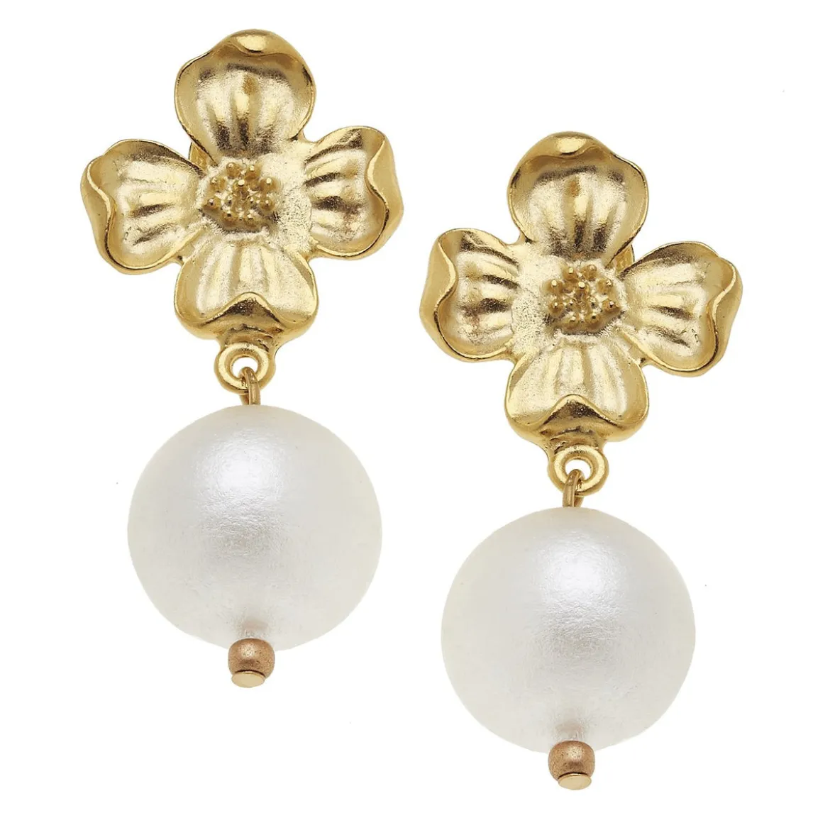 Dogwood Cotton Pearl Drop Earrings