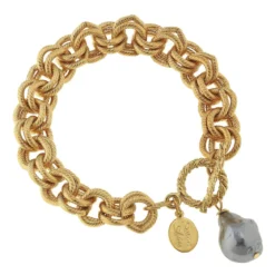 Double Link Grey Baroque Pearl Bracelet