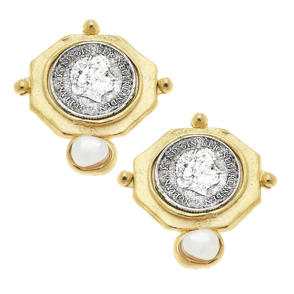 Dutch Coin and Pearl Studs