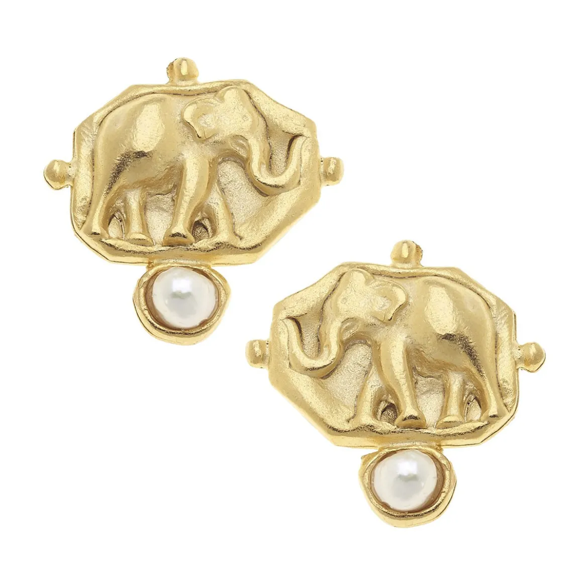 Elephant Intaglio Pearl Studs