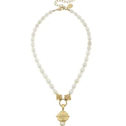 Fleur-de-Lis Intaglio Pearl Necklace