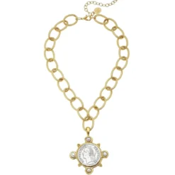 French Coin + Freshwater Pearl Necklace