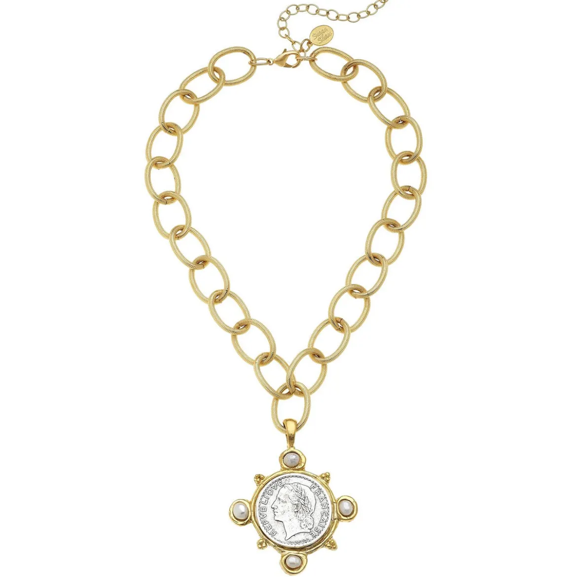 French Coin + Freshwater Pearl Necklace
