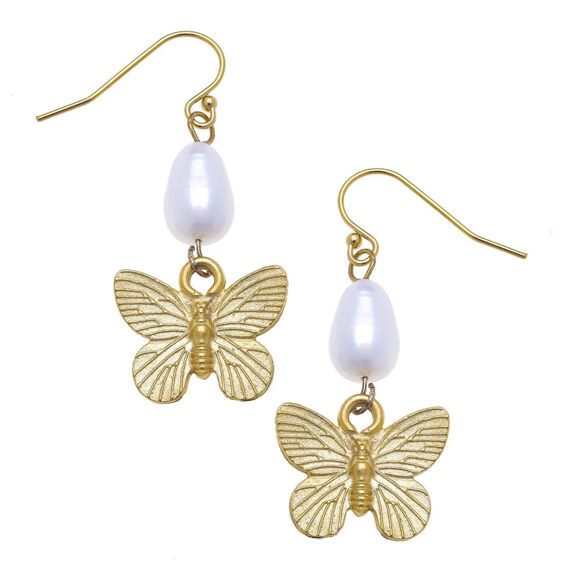Gold Butterfly + Pearl Tier Earrings