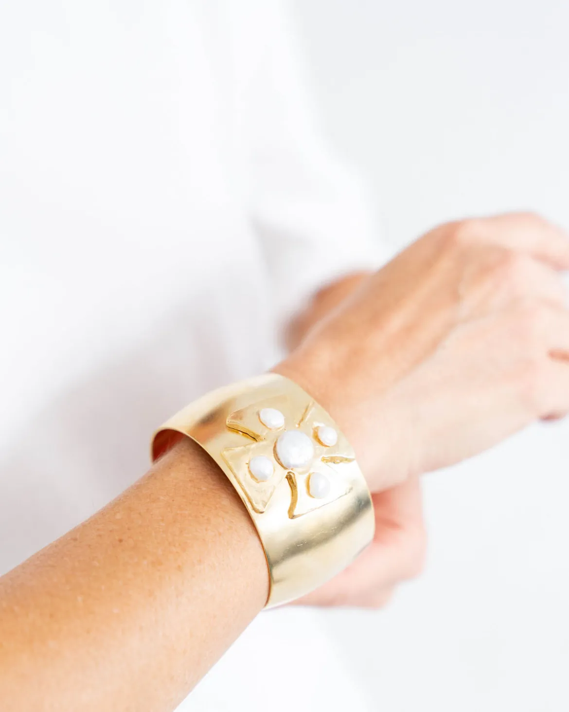 Gold + Pearl Maltese Cross cuff