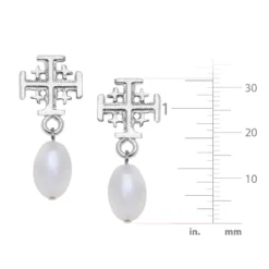 Jerusalem Cross Drop Pearl Earrings