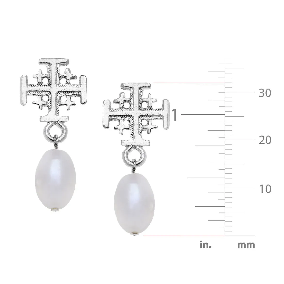 Jerusalem Cross Drop Pearl Earrings