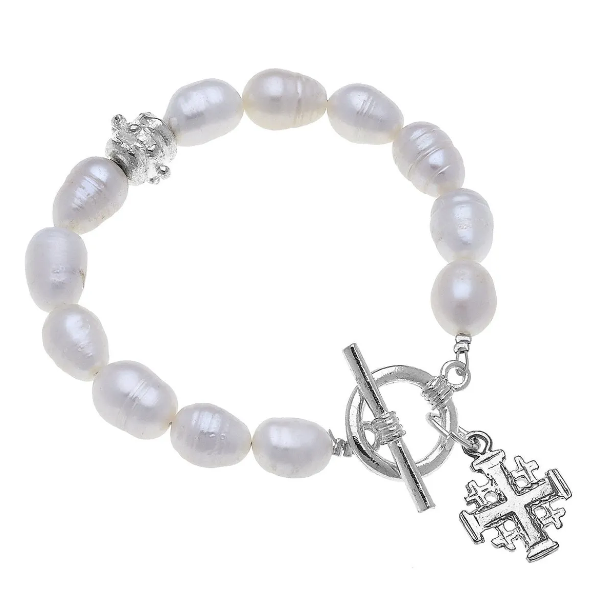 Jerusalem Cross Pearl Bracelet