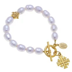 Jerusalem Cross Pearl Bracelet