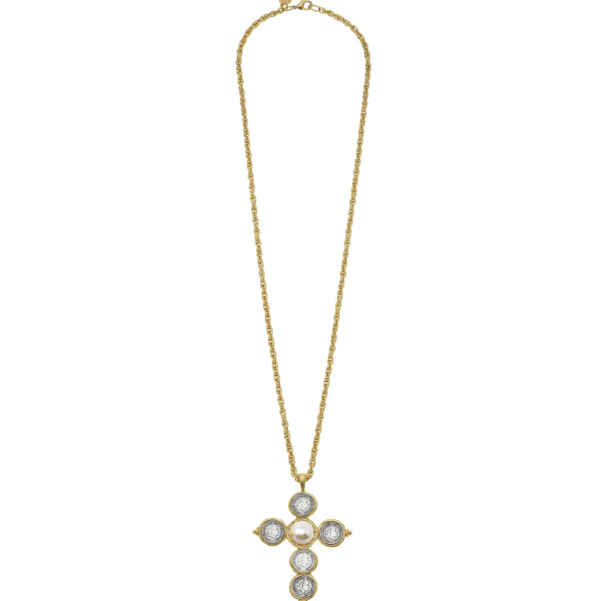 Long Coin Cross Necklace