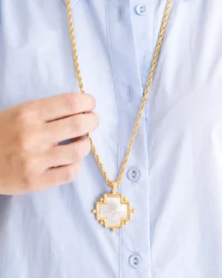 Long Mother of Pearl Cross Necklace