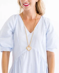 Long Mother of Pearl Heart Necklace