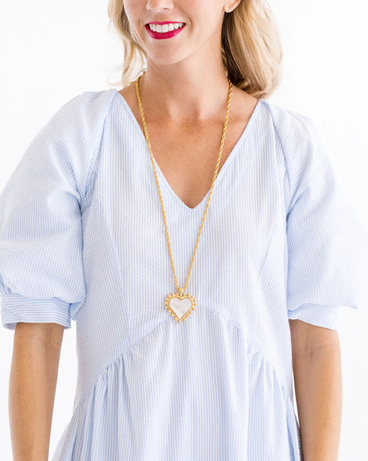 Long Mother of Pearl Heart Necklace