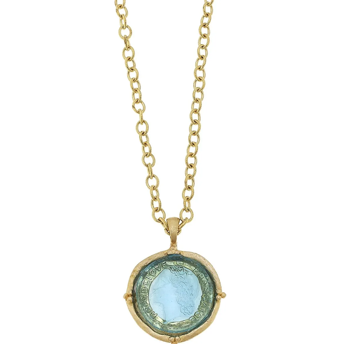 Long Venetian Glass Coin Intaglio Necklace