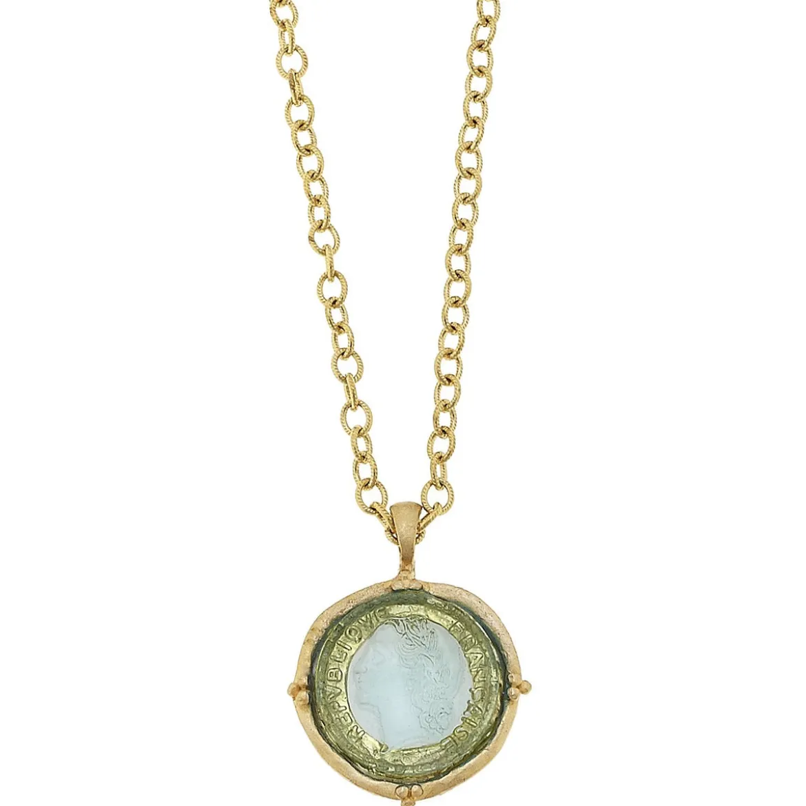 Long Venetian Glass Coin Intaglio Necklace