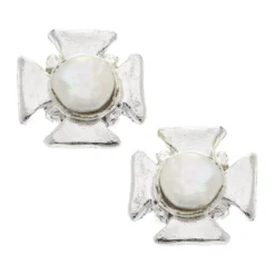 Maltese Cross Pearl Studs