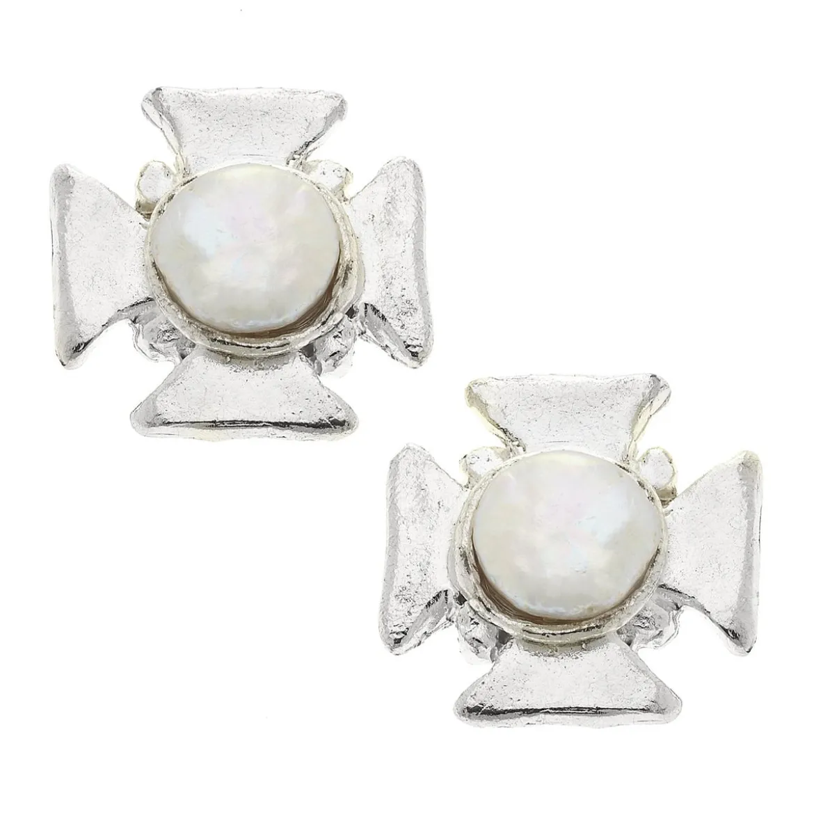 Maltese Cross Pearl Studs