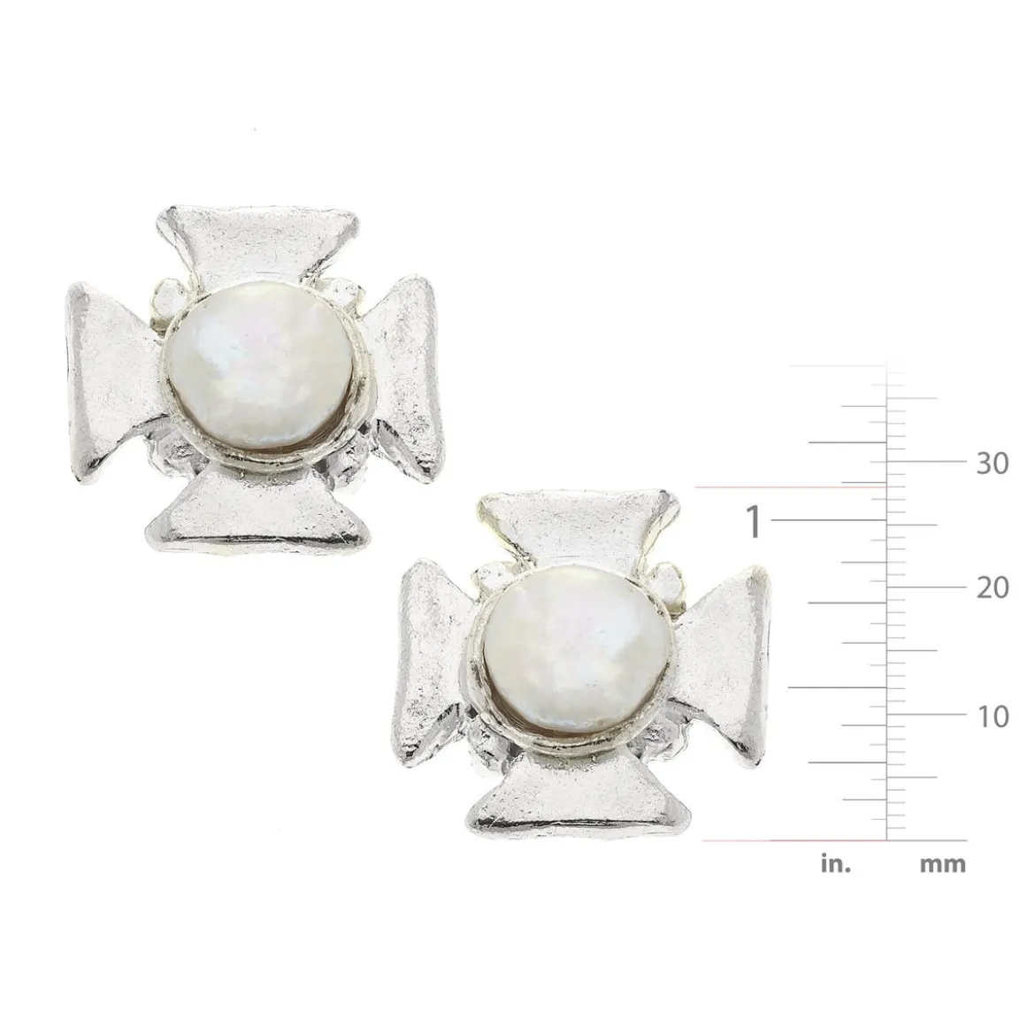 Maltese Cross Pearl Studs
