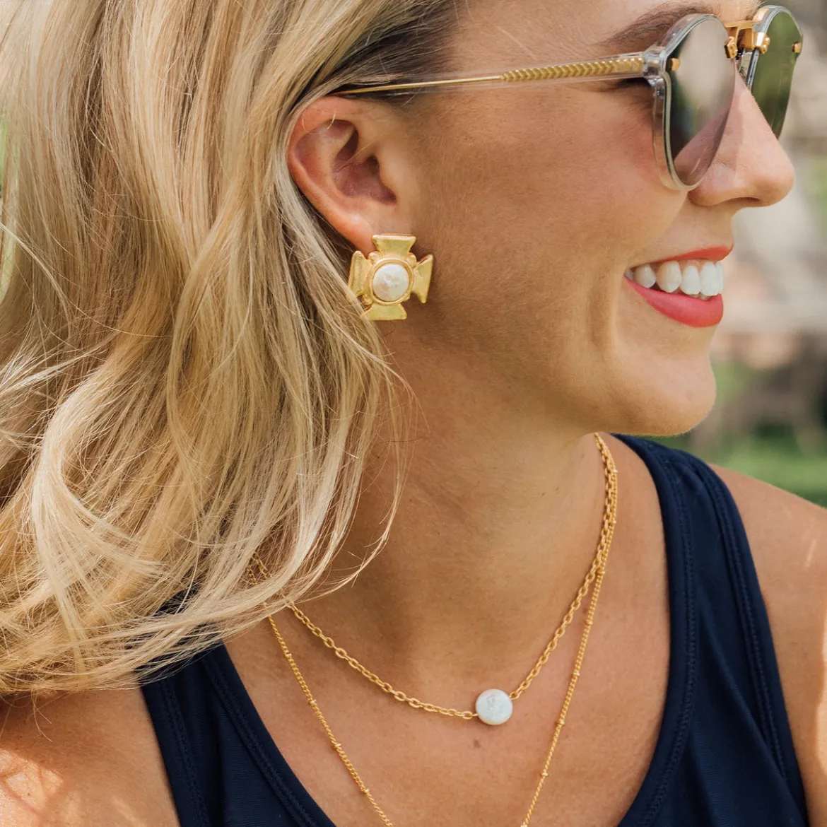 Maltese Cross Pearl Studs