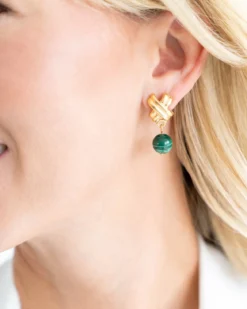 Mini X Malachite Drop Studs