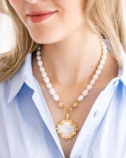 Mother of Pearl Cross Pearl Necklace