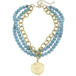 Multi Strand Turquoise + Coin Necklace