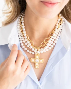 Pearl Cross Multi-Strand Necklace