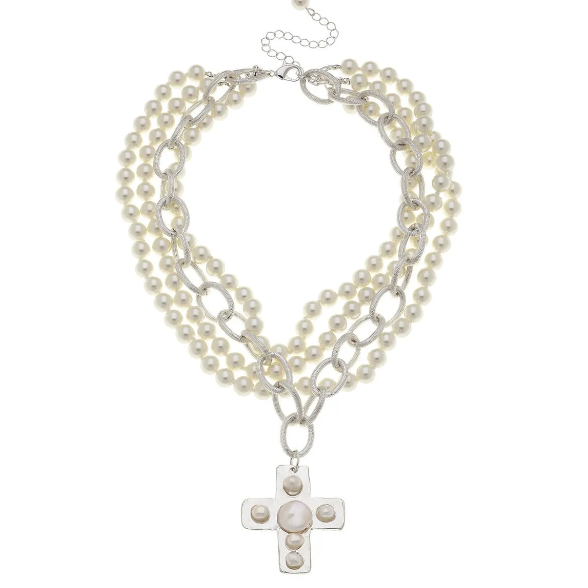 Pearl Cross Multi-Strand Necklace