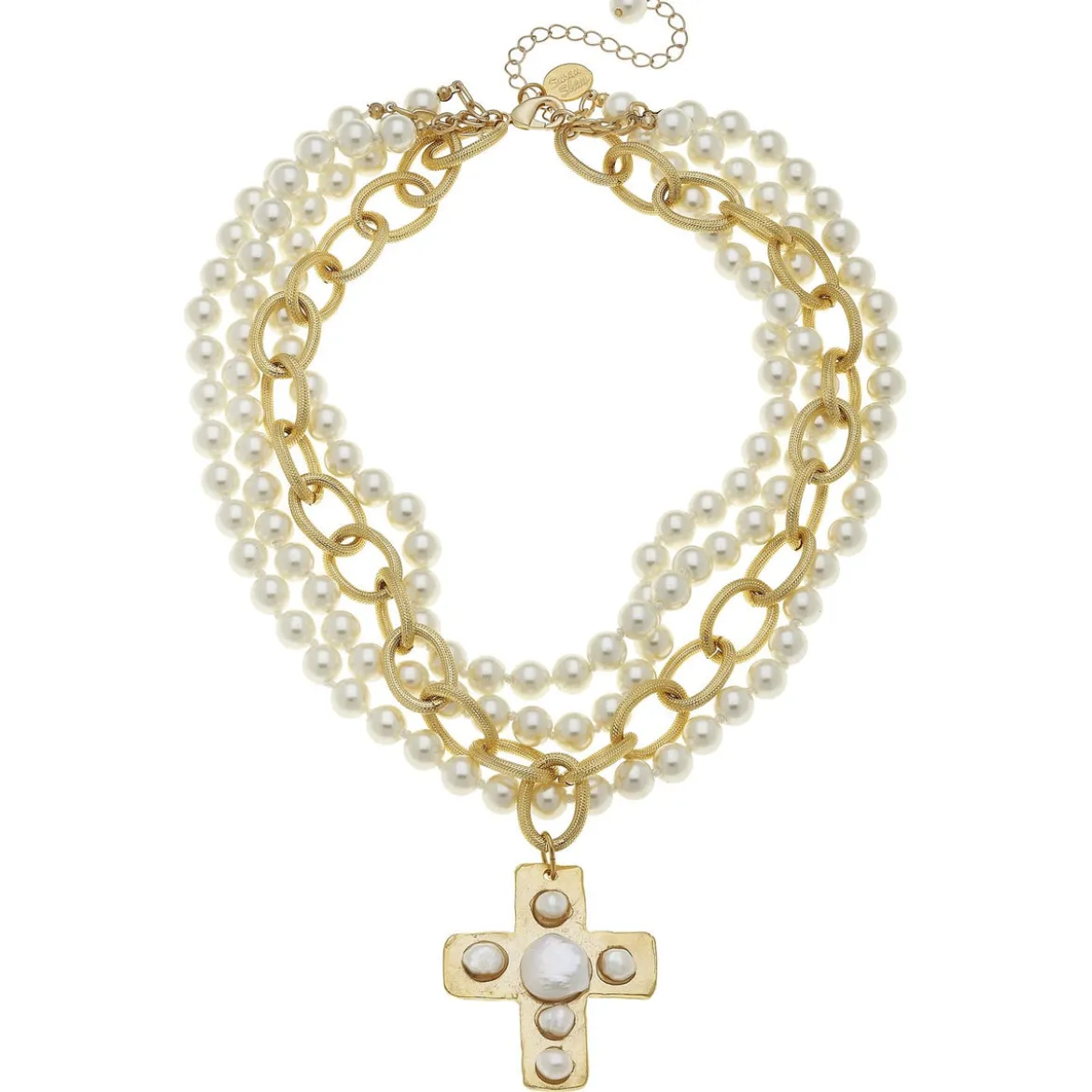 Pearl Cross Multi-Strand Necklace
