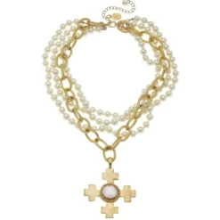 Quad Cross Multi-Strand Pearl Necklace