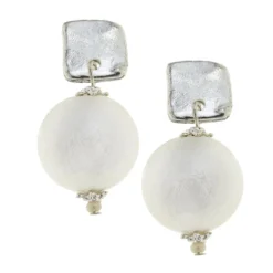 Square Cotton Pearl Drop Earrings