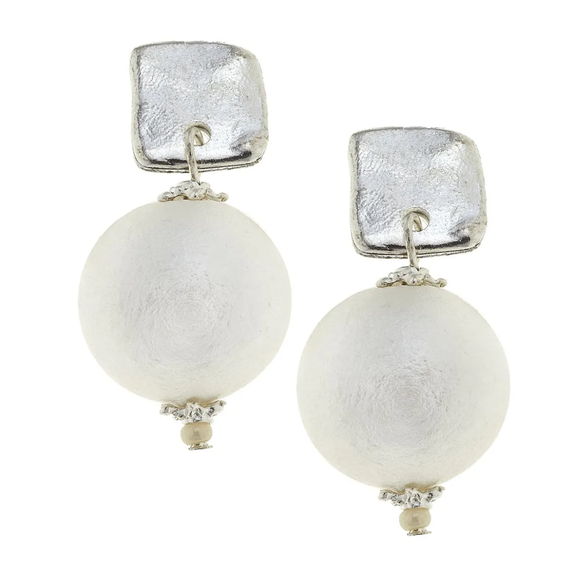 Square Cotton Pearl Drop Earrings