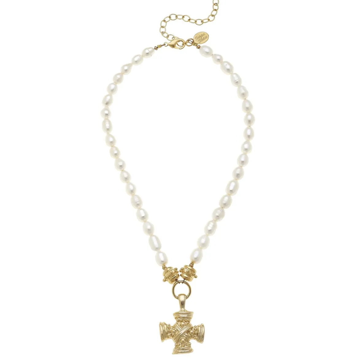 Squared French Cross Pearl Necklace