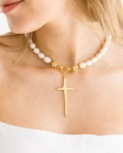 Tall Cross Pearl Necklace