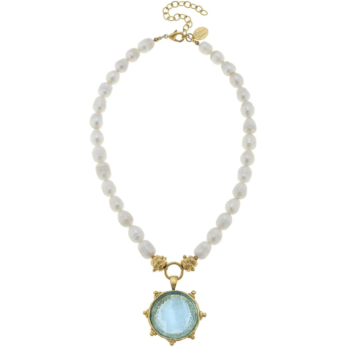 Venetian Glass Coin Intaglio Pearl Necklace
