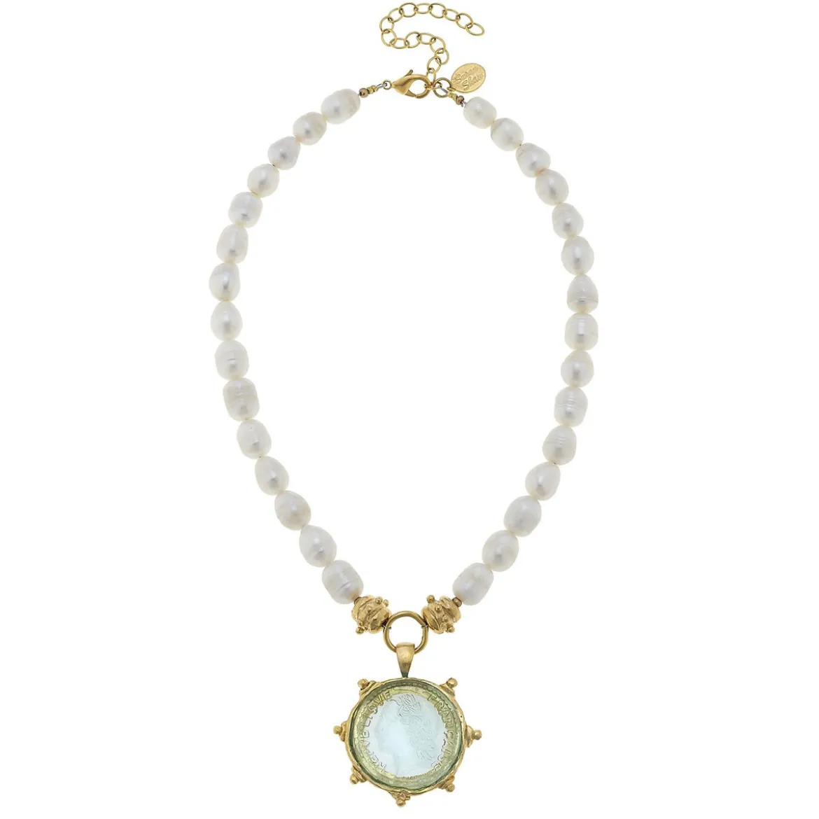 Venetian Glass Coin Intaglio Pearl Necklace